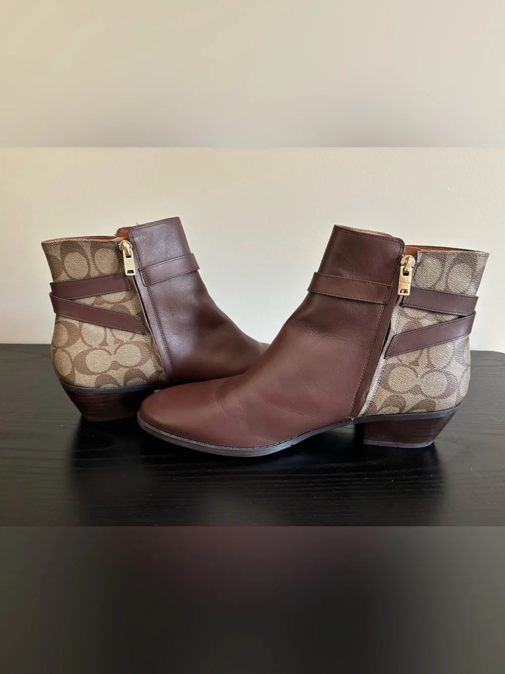COACH Dean Leather Signature Canvas Ankle Bootie Boot Brown Walnut CC627 Size 11